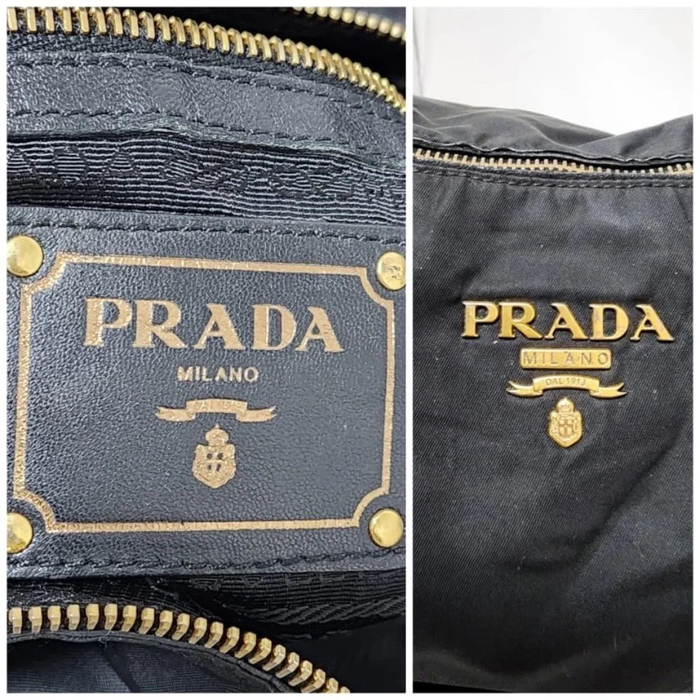 Authentic Prada Nylon Top Handle Jacquard Satchel Bag Black